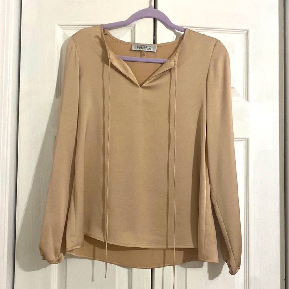NWT Kasper Champagne Long Sleeve Blouse